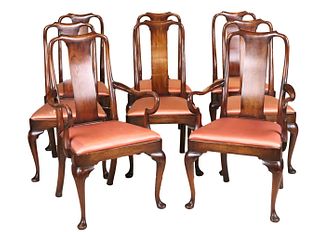 Eight Queen Anne Style Mahogany Dining Chairs