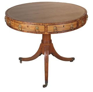 Regency Inlaid Mahogany Leather-Inset Drum Table