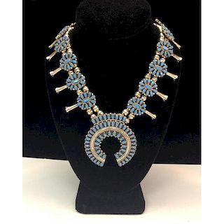 Zuni Silver and Denim Lapis Squash Blossom Necklace, From the Estate of Lorraine Abell (New Jersey, 1929-2015)