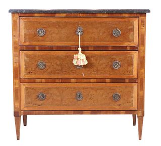 Neoclassical Marble Top Inlaid Chest of Drawers