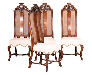 Four George I Walnut High Back Chairs