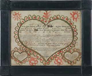 Early Pennsylvania Fraktur Baptismal Certificate