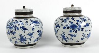 Pair of Chinese Export Blue and White Ginger Jars