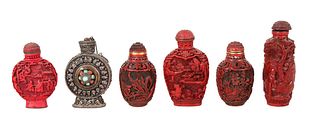 Six Chinese Cinnabar and Metal Snuff Bottles