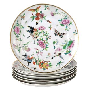 Seven Chinese Famille Rose Butterfly Plates