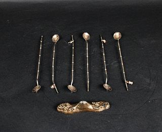 Six Chinese Sterling Silver Tea Stirrers/Straws