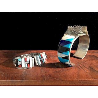 Herbert Cellicion (Zuni, 20th century) Mosaic Inlay Women's Watchband PLUS, From the Estate of Lorraine Abell (New Jersey, 19
