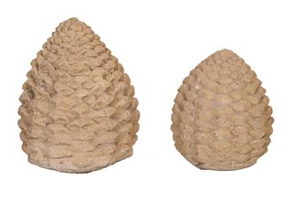 Two Cast-Stone Pinecones