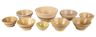 Nine Graduated Yellowware Bowls