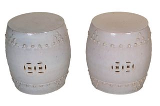 Pair of Chinese Style White Glazed Garden Seats