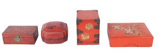 Four Japanese Red Lacquer Boxes
