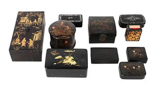 Ten Japanese Black Lacquer Small Boxes