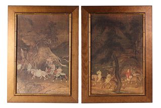 Pair of Chinese Prints, Figures on Horseback