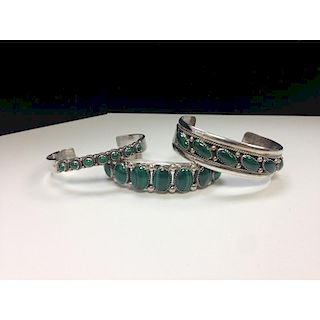 Sterling Silver and Malachite Bracelets From the Estate of Lorraine Abell, New Jersey (1929-2015)