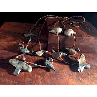 Heishi Necklaces with Carved Quail Pendants From the Estate of Lorraine Abell (New Jersey, 1929-2015)