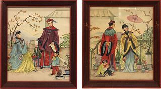 Chinese Print - Pair of Chinese Lithographs in Original Frames