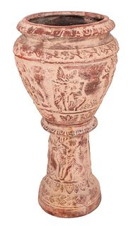 Etruscan Manner Pottery Jar With Pedestal Stand