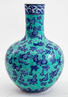 Chinese Turquoise Ground Cobalt Patterned Vase