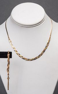 14K Tri-Gold Herringbone Necklace & Bracelet Set 2