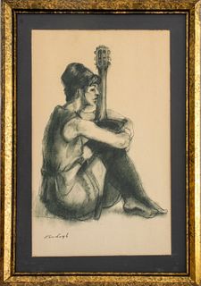 Gerald Fairclough Seated Woman Charcoal on Paper