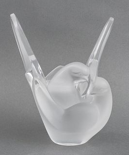 Lalique "Sylvie" Double Dove Frosted Crystal Vase