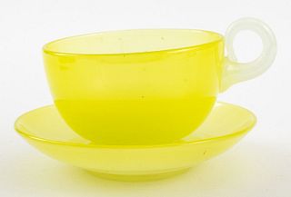 Carder Steuben Yellow Jade Tea Cup & Saucer