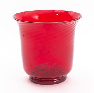 Carder Steuben Ruby Red Optic Swirl Vase