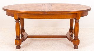 Louis XIII Style Oak Parquetry Oval Dining Table