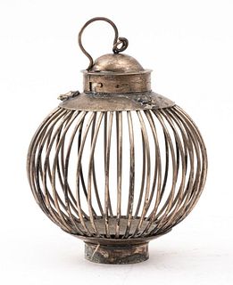 Chinese Export Silver-Tone Lantern with Frogs