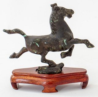 Chinese Galloping Horse Patinated Metal Sculpture