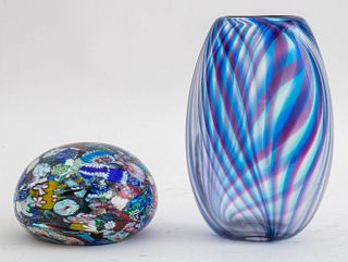 Hand Blown Art Glass Vase & Paperweight, 2