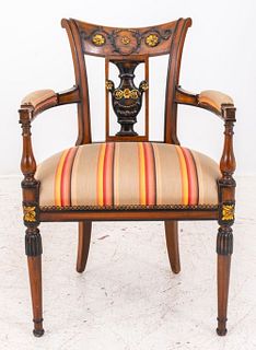 Neoclassical Style Parcel Ebonized Walnut Armchair
