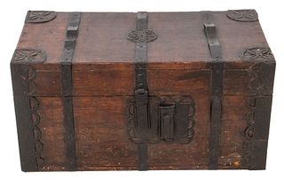 Spanish Revival Cast-Iron & Wood Trunk Chest