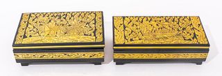 Thai Black & Gold Lacquered Decorative Boxes, 2