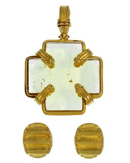 Denise Roberge 22k Yellow Gold Clip-on Earrings and Pendant