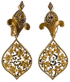 Paula Crevoshay 18k Yellow Gold and Gemstone Clip-on Earring Set
