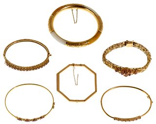 14k Yellow Gold and Gemstone Hinged Bracelet Assortment