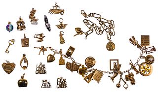 14k Gold Charm Bracelet and Charm Assortment