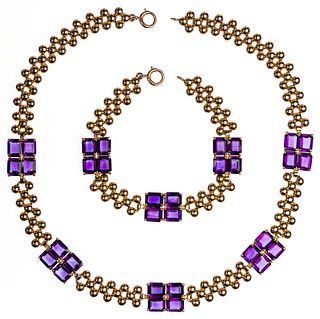 Tiffany 14k Yellow Gold and Amethyst Necklace and Bracelet
