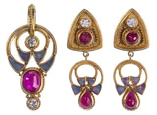 Julie Rauschenberger 22k and 18k Yellow Gold and Gemstone Suite