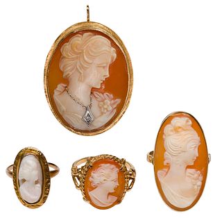 14k and 10k Yellow Gold and Carved Shell Cameo Jewelry Assortment