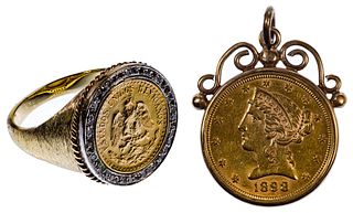 Gold Coin Ring and Pendant