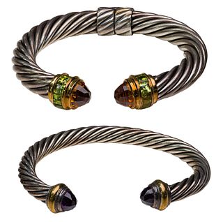 David Yurman Sterling Silver, Gold and Gemstone 'Torque' Cuff Bracelets