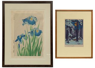 Isabel Crawford (American, 1886-1973) 'Winter Night Among the Pines' Woodblock Print