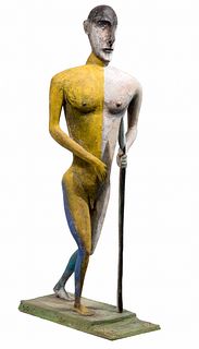 Eugene Jardin (South African, 1942-1992) 'Warrior with Spear' Epoxy Sculpture