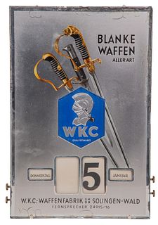 World War II WKC Sword Advertising Glass Calendar