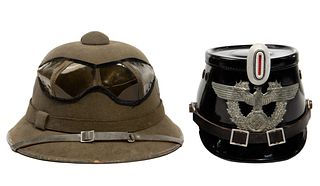 World War II German Police Tschako and African Corps Pith Helmet