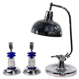 MCM Apollo Electric and Cobalt Glass Style Chrome Table Lamps
