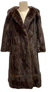 Classic Mink and Leather Full Length Tiered Fur Coat 