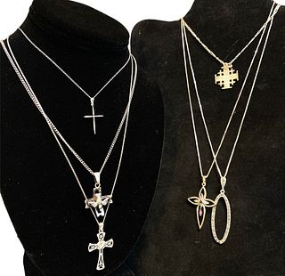 Mostly Sterling Silver Cross and Pendant Necklaces 
